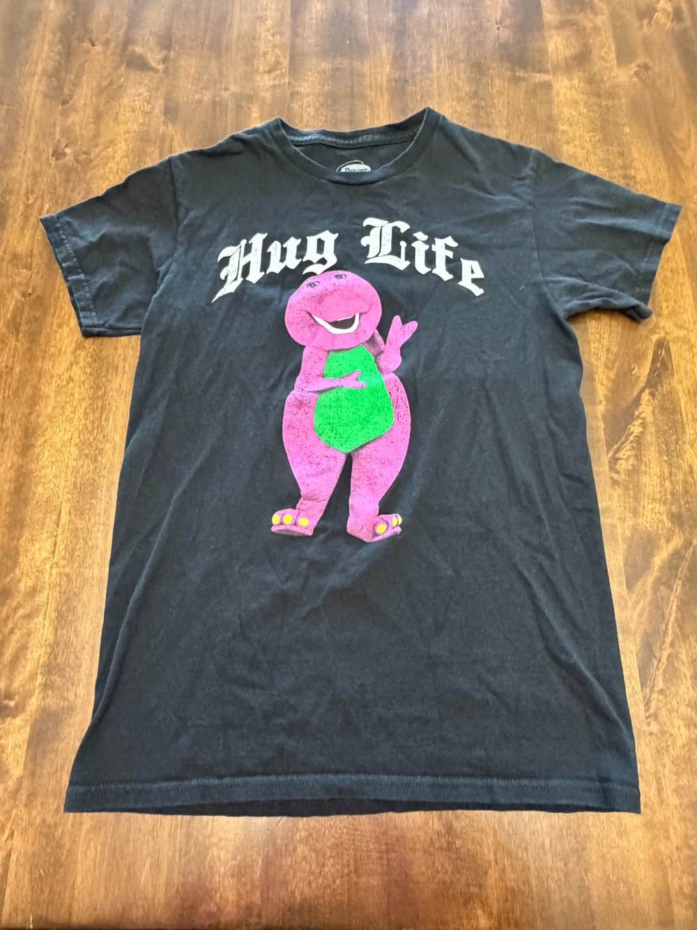 Barney the Purple Dinosaur Hug Life Black T-Shirt Small 90s Y2K